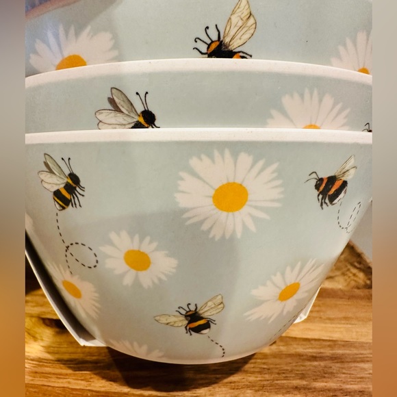 Harvest Green Studio Bamboo  Bumblebee Floral Bowls Set of 8 NEW - Picture 2 of 4